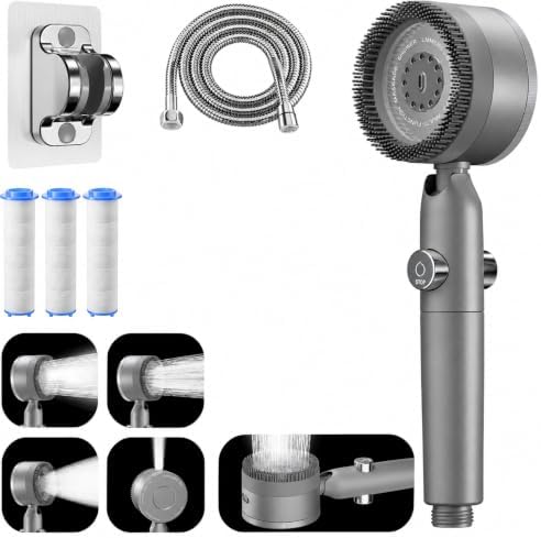 Shower Head, Drops Shower Head High Pressure, Showerhead with Handheld and 3 Filters, 4 Spray Modes & Pause Switch, Silicone Scalp Massager, 59" Hose & Bracket for Hard Water & Pets by Unknown