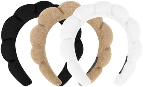 3 Pack Spa Headbands - Terry Cloth Makeup Headbands with Sponge for Skincare and Face Washing, Puffy Hair Band by ACO-UINT
