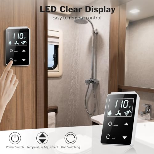 RV Tankless Water Heater with Front Shower Set, 65,000 BTU, 3.9 GPM, 2.80kPa, 12V Instant Endless Hot Water, Remote Control, Front Outlet for All RVs, 15 x 15 inches White Door - Image 5
