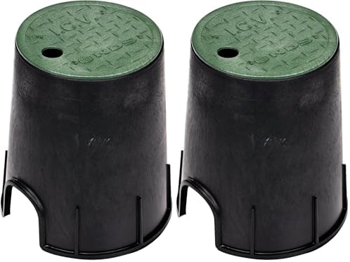 NDS Valve Box and Cover, 6 in. Round, 9 in. Height | Black Box | Green ICV Cover | Pack of 2 by NDS-WaterManagement