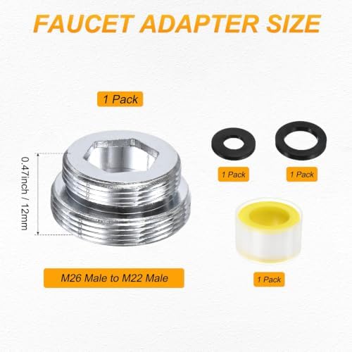 M METERXITY 1-Pack Faucet Adapter, M26 Male to M22 Male, for Kitchen - Image 3