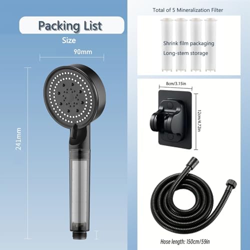 High Pressure Shower Head Black with Hose, 5-Spray Filtered Showerhead with No-Drill Holder, Water Softener Beads & ON/OFF Switch for Daily & Pet Care, Removes Chlorine, Softens Hard Water - Image 7