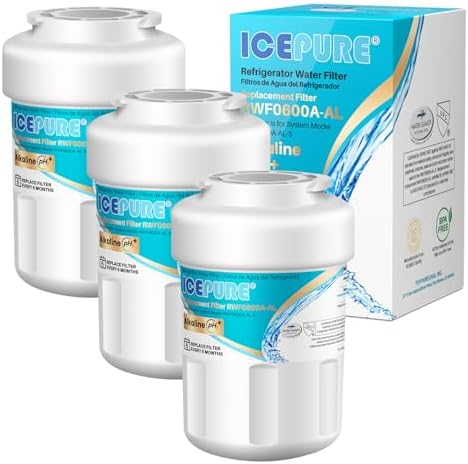 ICEPURE Alkaline RWF0600A-AL Refrigerator Water Filter Replacement for GE MWF, MWFA, MWFINT, MWFP, GWF, 46-9991, Kenmore® 9991, WFC1201, GSE25GSHECSS, GSH25JSDDSS, GSHS6LGBBHSS, Enhances PH, 3Pack by ICEPURE