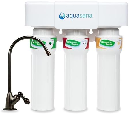 Aquasana Under Sink Water Filter System - Reduces PFAS, Lead, & Chlorine in Drinking Water - Under Counter Claryum Filtration for Kitchen - 3-Stage Max Flow - Oil-Rubbed Bronze Faucet - AQ-5300+.62 by Aquasana
