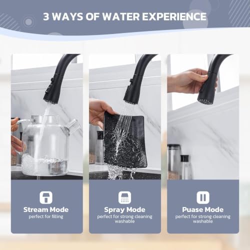 WEWE Kitchen Faucet with Soap Dispenser, 3-Mode Sprayer, Matte Black - Image 6