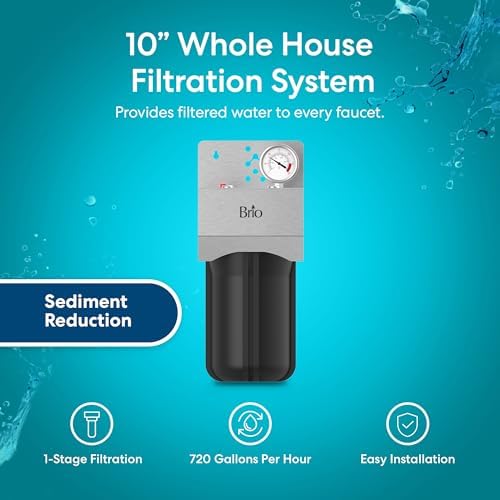 Brio Whole House Water Filter System w/Gauge & Fast-Flow Sediment Filter (5 Micron) 4.5" x 10" | Removes Dirt, Improves Taste & Protects Home Appliances | 720 GPH | 50,000 Gallons or 6 Months - Image 2