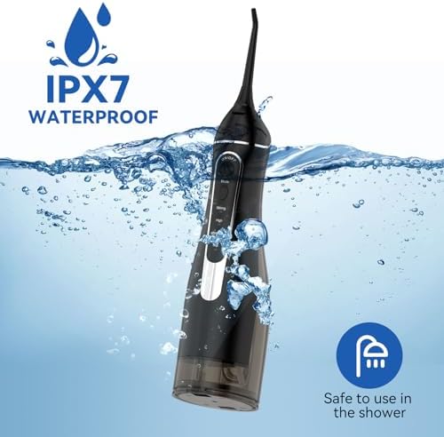 Cordless Portable Water Flosser with 300ML Tank: Rechargeable Oral Irrigator with 5 Tips for Travel, Braces Care and Sensitive Gums, IPX7 Waterproof Teeth Cleaning Device(Black) - Image 6