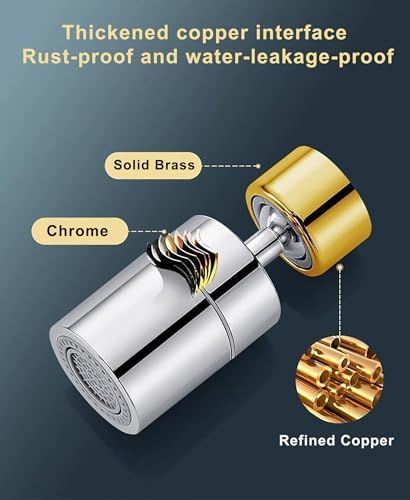 Faucet Aerator 360° Swivel Kitchen Sink Aerator, Dual-function 2-Flow Female 55/64 in-27UNS Chrome Solid Brass Faucet Sprayer Attachment with 15/16 in Male Threaded Adapter for Bathroom Sink Filter - Image 3