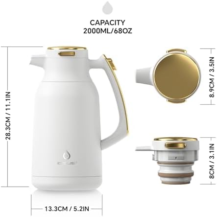 IDEUS Thermal Coffee Carafe 68oz, Beverage Dispenser White-Gold - Image 5
