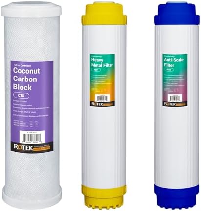 Rotek Water Systems Whole House Water Filtration Set | 3-Stage Water Filter System | 1PHO, 1KDF, 1ACB | Clean Water | Polyphosphate Anti-Scale, Carbon Block, & Heavy Metal Filter | 1y Supply | 20 Inch by RotekWaterSystem