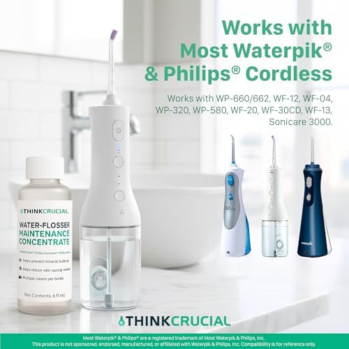 Up to 36 Cleans Think Crucial Water Flosser Cleaner & Descaler Rinse 6oz Super Concentrate - Compatible with All Waterpik Models (WP-660/662, WP-580, WP-560, WP-100) & Philips Sonicare 3000 & More - Image 5