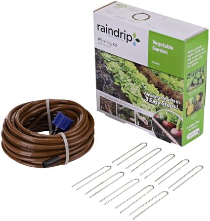 Raindrip R567DT Drip Irrigation Watering Kit for Vegetable Gardens Includes 50 feet of 1/4-Inch Dripline, 3/4-Inch FHT Adapter, 10 Hold-Down Stakes, 1 End Plug by Raindrip
