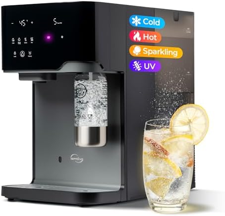 iSpring Sparkling Water Maker with UV, Hot & Cold Countertop Reverse Osmosis Water Filter, PFAS & TDS Removal, Real-Time TDS Monitor, Fits Standard Screw-in CO₂ Cylinders, Model# RCD100SPKHC by iSpring