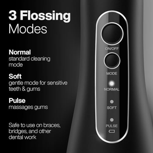 AquaSonic Aqua Flosser PRO - Rechargeable Electric Cordless Water Flosser for Teeth, Gums & Tongue - Waterproof Modern Design, 300ml Large Tank, 3 Modes, 6 Jet Tips, Deluxe Tongue Nozzle - Black - Image 3