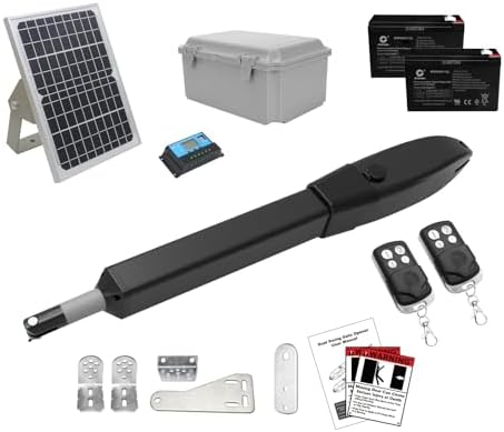 JUJIANG C026 Solar Gate Opener with Batteries & Solar Panel for Single Swing Gates Up to 770lb 16FT Automatic Gate Openers with Remote Complete Kit Medium Duty Automatic Gate Openers Solar Powered by JUJIANG