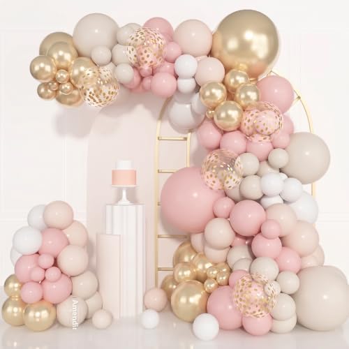 Amandir 153pcs Dusty Pink and Gold Balloon Garland Arch Kit Different Sizes by Amandir