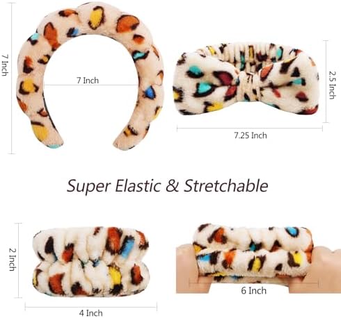 Velscrun 6 Pack Spa Headband, Makeup Headband, Face Wash Headbands, Skincare Headbands, Sponge Hair Band Bow Tie Spa Head Band for Washing Face Wristband Set Hair Accessories for Women Gifts Leopard D - Image 7