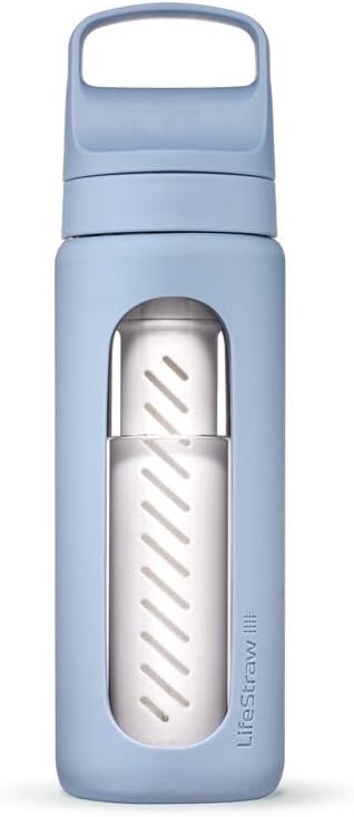 LifeStraw Go Glass Water Filter Bottle with Sleeve, 20 oz, Icelandic Blue by Unknown