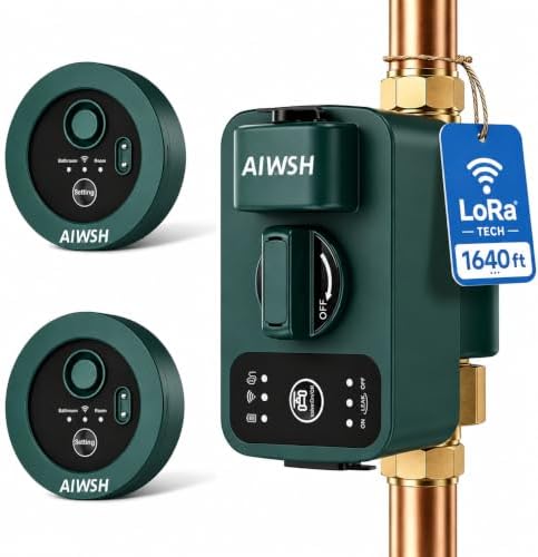 Smart Automatic Water Shutoff Valve & Leak Detector, 15 Sec Auto Shut-Off, Real-Time Leak Detection, No WiFi Required, Whole-Home Leak Protection System, 1640 ft LoRa Coverage, Fits 3/4" & 1" Pipes by AIWSH