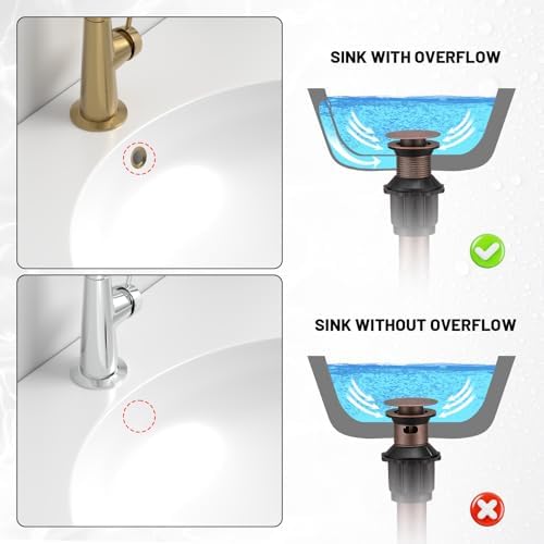 Pop Up Bathroom Sink Drain Assembly with Overflow, Copper - Image 4