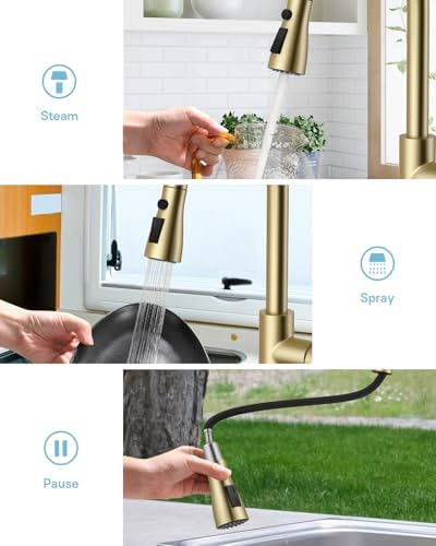 WEWE Kitchen Faucet with Soap Dispenser, Gold, Pull-Down Sprayer - Image 5