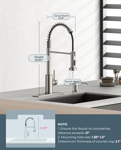 FORIOUS Kitchen Faucet with Soap Dispenser, Single Handle, Brushed Nickel - Image 5