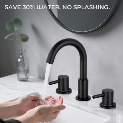 Matte Black Bathroom Faucet 3 Hole, 2-Handle Widespread Faucet - Image 5