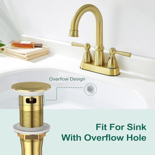 CREA Gold Bathroom Sink Drain Stopper,Pop Up Sink Drain Stopper Bathroom Sink with Overflow,Vessel Sink Drain Plug with Anti-Clogging Strainer Pop Up Drain Stopper Kit All Metal Stailess Steel - Image 5