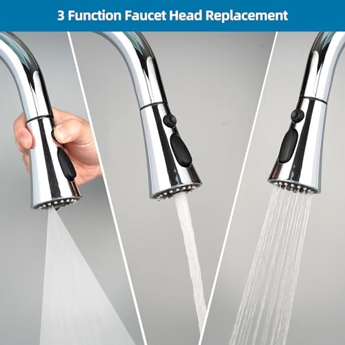 Universal Kitchen Faucet Head Replacement, 3 Modes, 15 Adapter Kit, Chrome - Image 4