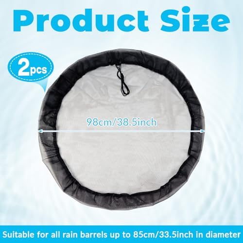 2 Pcs Mesh Cover for Rain Barrel, 38.5 Inch Black Rain Barrels Net Cover, Water Collection Bucket Screen Covers to Keep Leaves Debris Out - Image 2