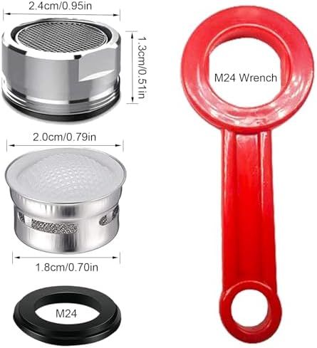 6PCS Faucet Aerator Bathroom Sink Standard Replacement Parts with Brass Shell 15/16 Inch 24mm External Thread Aerator Faucet Filter with Gasket and Wrench Suitable for Kitchen and Bathroom - Image 2