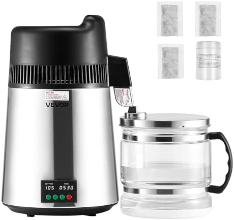 VEVOR Water Distiller, 6L/1.6 Gallon Larger Water Distilled Machine, 900W Distilling Water Maker with Glass Carafe, 0-99H Timing Set, Time & Temp Display, 304 Stainless Steel Water Stiller, Silver by VEVOR