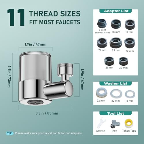 ATQ Water Filter for Sink Faucet with 3pcs Replacement Filters Reduce Chlorine, Lead, 720° Rotating, 2 Modes,Faucet Filter for Kitchen Sink, Kitchen/Bathroom/RV Faucets (Aerator720) - Image 6