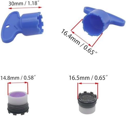 1 Set 16.5mm Faucet Filter Restrictor Faucet Aerator Wrench Restrictor Replacement Parts for Bathroom or Kitchen (1×Aerator Key, 5×Tap Aerators) - Image 2