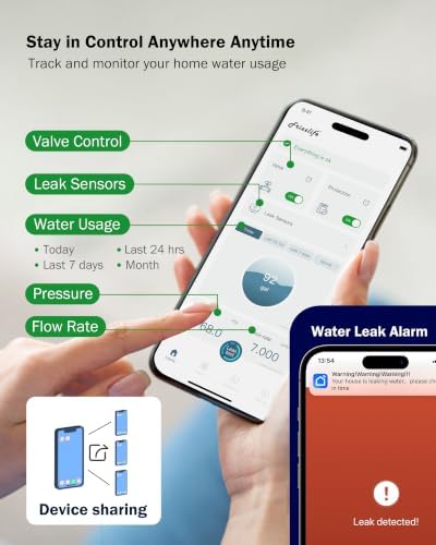 Frizzlife LPG365-P Smart Water Automatic Shutoff Valve W/ 3 Leak Sensors, 0.01 GPM Ultrasonic Micro Leak Detection,Wi-Fi/App Enabled Flow Meter, Pressure+Flow Monitor,24/7 Water Usage Reports,1.25"＆1" - Image 5