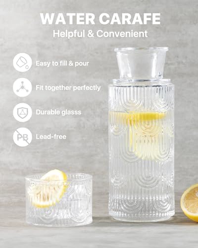 Bedside Water Carafe and Glass Set, 21.6oz, Clear - Image 2