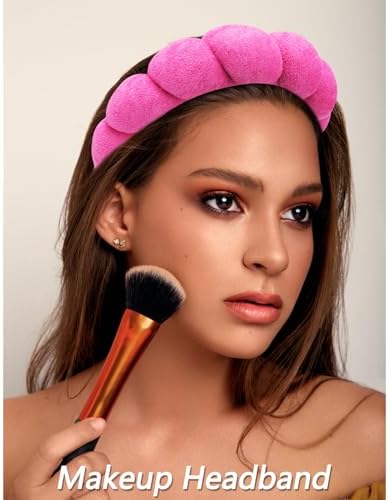 VELSCRUN 6 Pack Spa Headband, Makeup Headbands, Face Wash Headband, Skincare Headbands, Rose Pink Sponge Hair Band Bow Tie Spa Head Band for Washing Face Wristband Set Women Girls Hair Accessories - Image 3