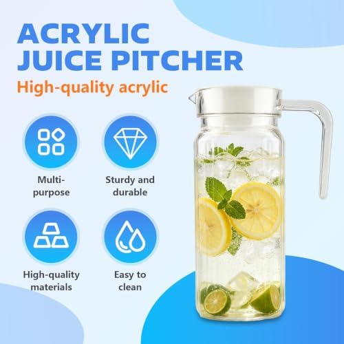 27oz Acrylic Pitcher with Lid and Spout, 800ml Small Hot/Cold Water Jug for Iced Tea Pitcher for Coffee, Juice and Iced Tea Beverage Carafe with Lid (800ml) - Image 2
