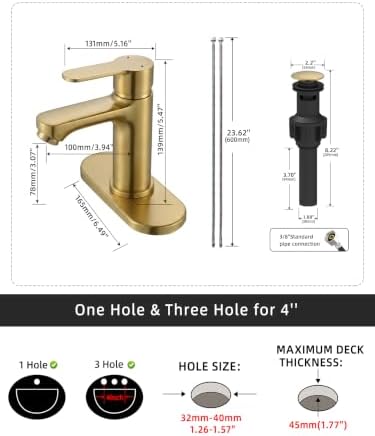 BELZ Gold Bathroom Faucet, Lead-Free for 1 or 3 Hole 4" Vanity Sink - Image 2