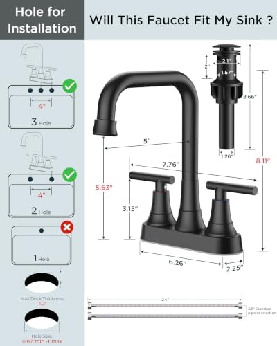 FORIOUS RV Bathroom Sink Faucet Matte Black, 4 in Cenerset Bathroom Faucet - Image 5