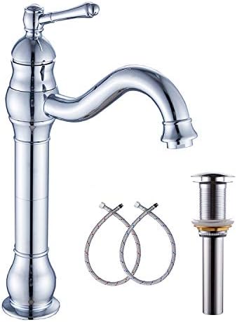 360° Swivel Chrome Single Handle One Hole Bathroom Sink Faucet Matching with Pop Up Drain by GGStudy