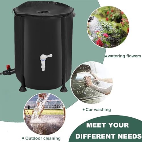 Foldable Rain Barrel with Stand and Tap 750L Rain Water Collector System for Garden Black Color Zipper Cover Size 100x98cm - Image 6