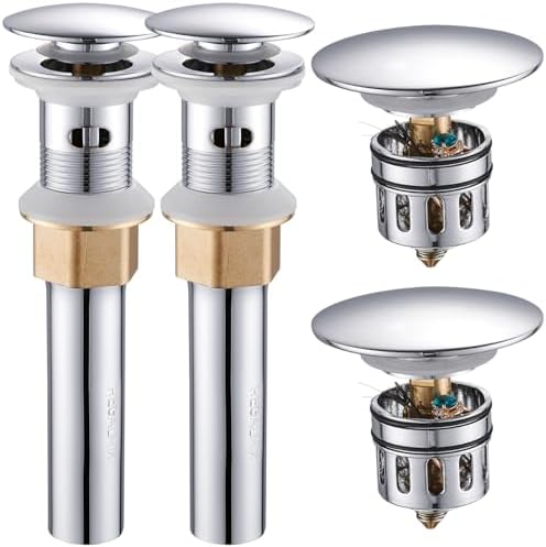 REGALMIX Bathroom Sink Drain with Detachable Hair Catcher Basket, Pop Up Drain Stopper with Overflow Anti-Clogging Vanity Vessel Sink Drain, Polished Chrome 2 Pack All Metal, RM083H-P2 by REGALMIX