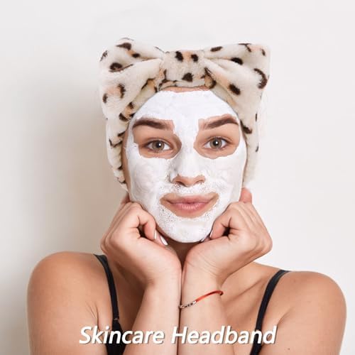 VELSCRUN 6 Pack Spa Headband, Makeup Headband, Face Wash Headbands, Skincare Headbands, Leopard Sponge Hair Band Bow Tie Spa Head Band for Washing Face Wristband Set Hair Accessories for Women Gifts - Image 4