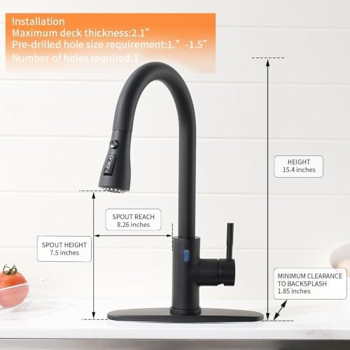 Touchless Kitchen Faucet with Pull Down Sprayer for Kitchen Sink, Single Handle Motion Sensor Faucet with LED Light and Dual-Function Spray, Hands-Free Matte Black - Image 5