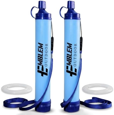 Portable Water Filter Straw 2-Pack for Camping & Emergency Prep by EmblemOutdoor