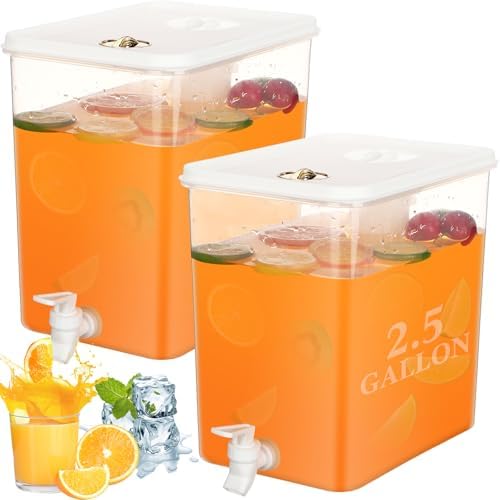 Domensi 2 Pack Drink Dispenser for Fridge with Spigot, 2.5 Gallon by Domensi