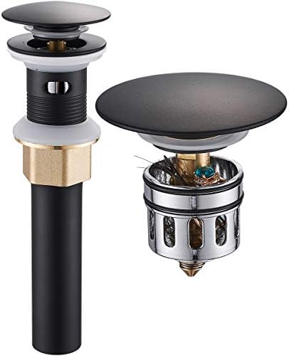 REGALMIX Vessel Sink Drain, Bathroom Faucet Vessel Sink Pop Up Drain Stopper, Built-in Anti-Clogging Strainer, with Overflow Matt Black, Fits Standard American Drain Hole(1-1/2" to 1-3/4") RWF083P by REGALMIX