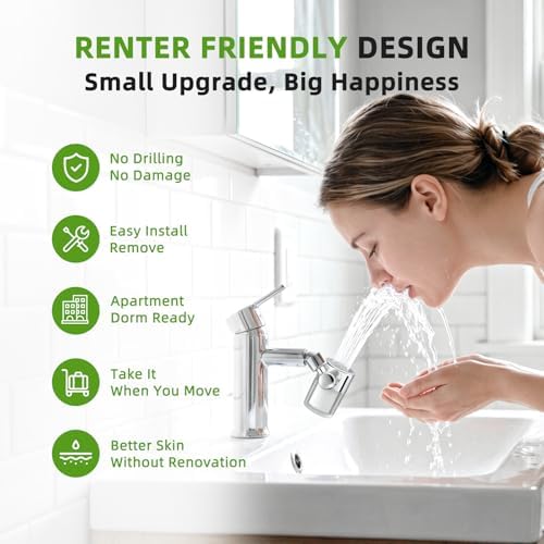 720° Rotating Faucet Water Filter - w/4 Filters, 22 Adapters, 2 Modes Faucet Extender Aerator, Remove Chlorine & Sediment for Most Bathroom/Pull Out Kitchen/RV Faucets, Water Saving Tap Filter - Image 6