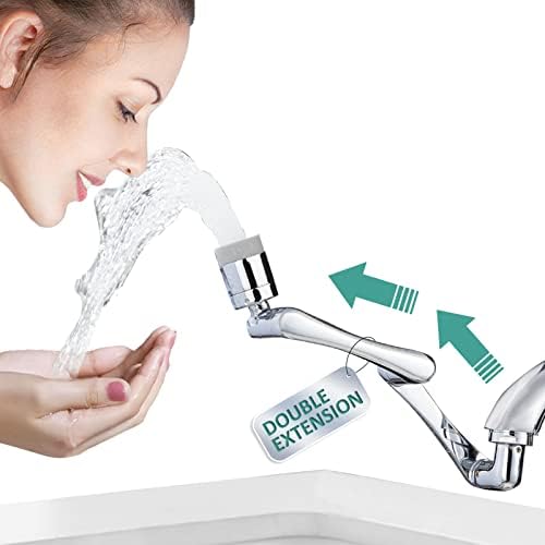 CECEFIN 1080°Rotating Faucet Extender Double Extension - Swivel Long Arm Robotic Faucet Aerator for Bathroom Kitchen Sink, Universal Spout Spray Attachment 2-Mode Outlet Face/Hair/Toddlers Hands Wash by CECEFIN